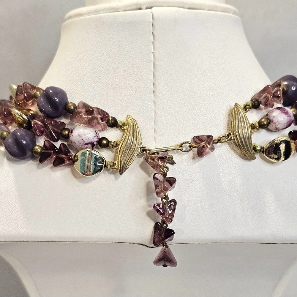 Schiaperelli Signed Vintage multi strand Bead Statement Necklace - Picture 9 of 14
